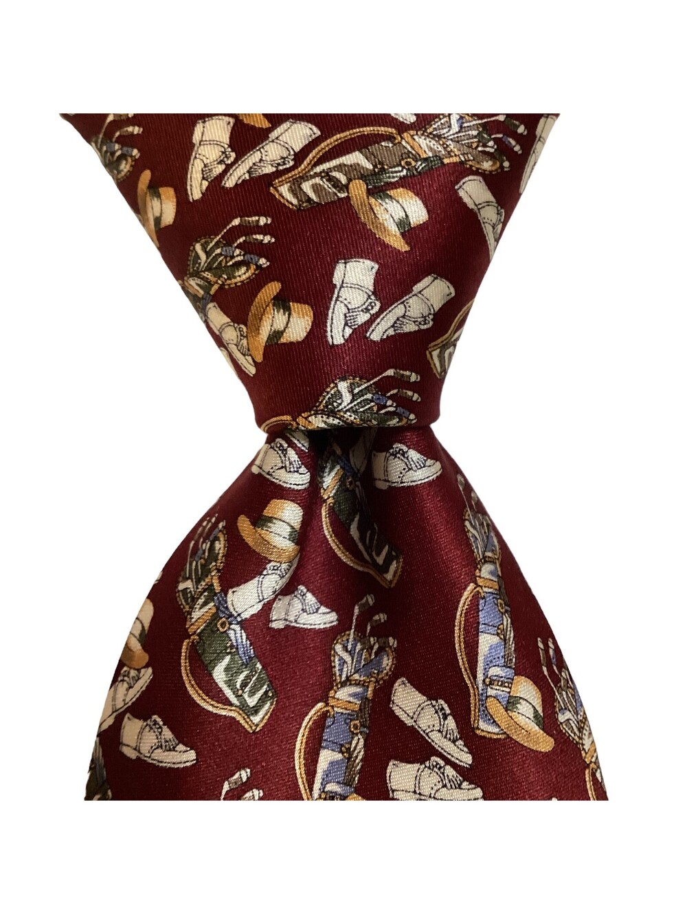 Crooks & Creed Men's 100% Silk Necktie USA Designer GOLF Burgundy/Multi EUC Rare